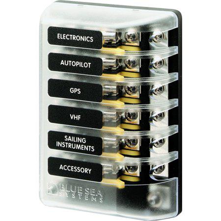 Blue Sea Systems ST Glass 6-Circuit Fuse Block with Negative Bus and Cover